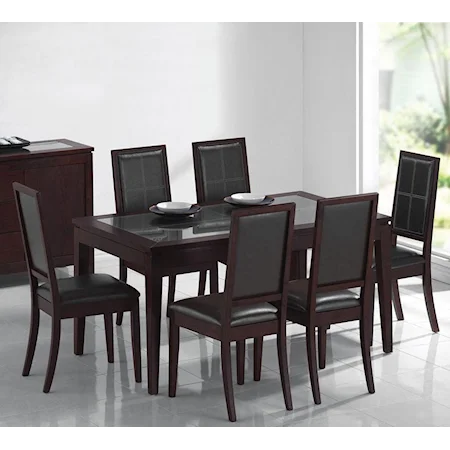 7-Piece Dining Set w/ Espresso Dining Table W/ Clear Tempered Glass Top & Side Chairs